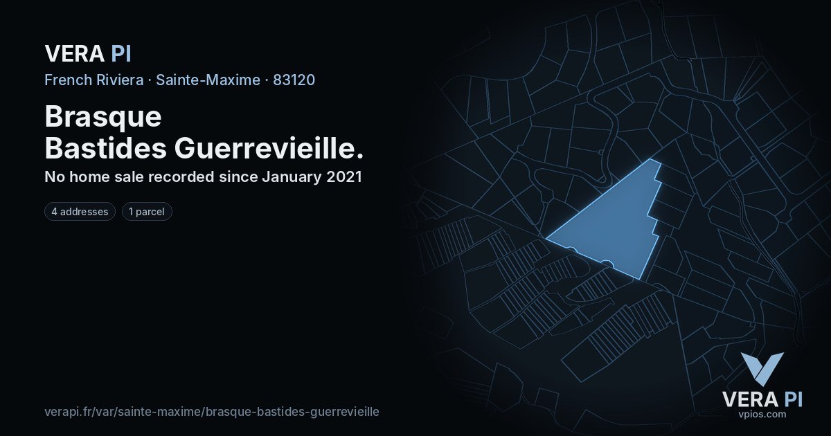 Brasque Bastides Guerrevieille, Sainte-Maxime at night – every parcel coloured by the prices around it, the street's own parcels lit