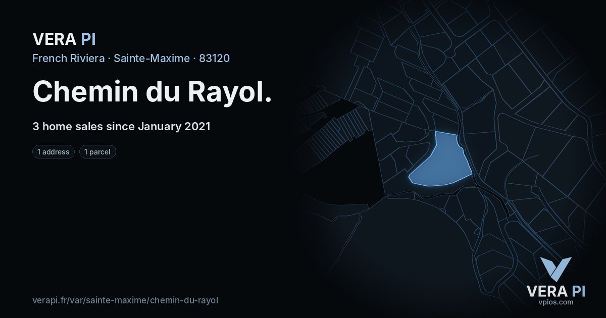 Chemin du Rayol, Sainte-Maxime at night – every parcel coloured by the prices around it, the street's own parcels lit