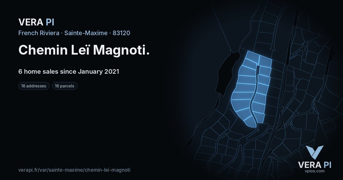Chemin Leï Magnoti, Sainte-Maxime at night – every parcel coloured by the prices around it, the street's own parcels lit