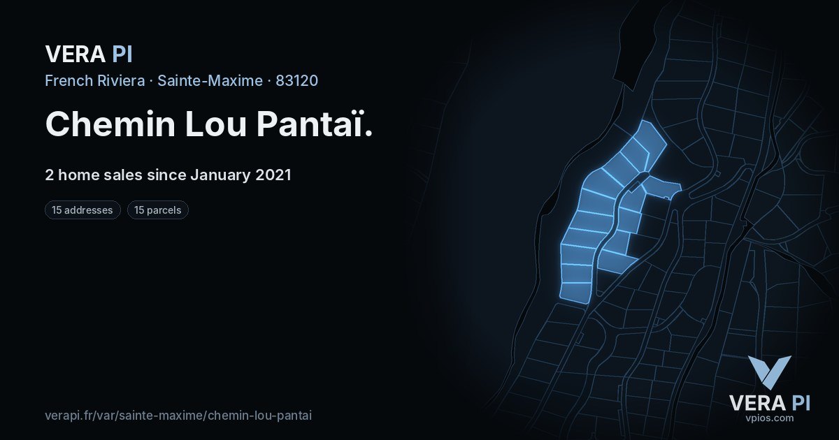 Chemin Lou Pantaï, Sainte-Maxime at night – every parcel coloured by the prices around it, the street's own parcels lit