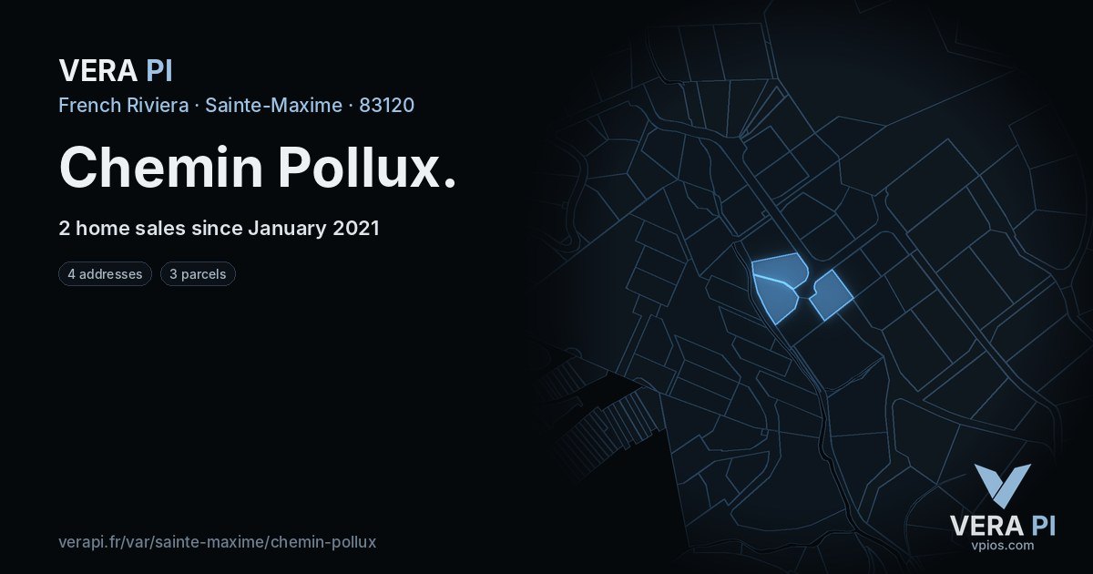 Chemin Pollux, Sainte-Maxime at night – every parcel coloured by the prices around it, the street's own parcels lit