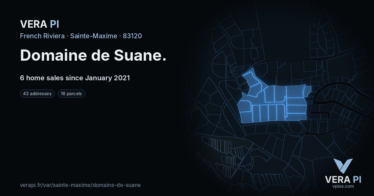 Domaine de Suane, Sainte-Maxime at night – every parcel coloured by the prices around it, the street's own parcels lit