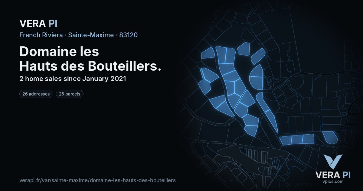 Domaine les Hauts des Bouteillers, Sainte-Maxime at night – every parcel coloured by the prices around it, the street's own parcels lit