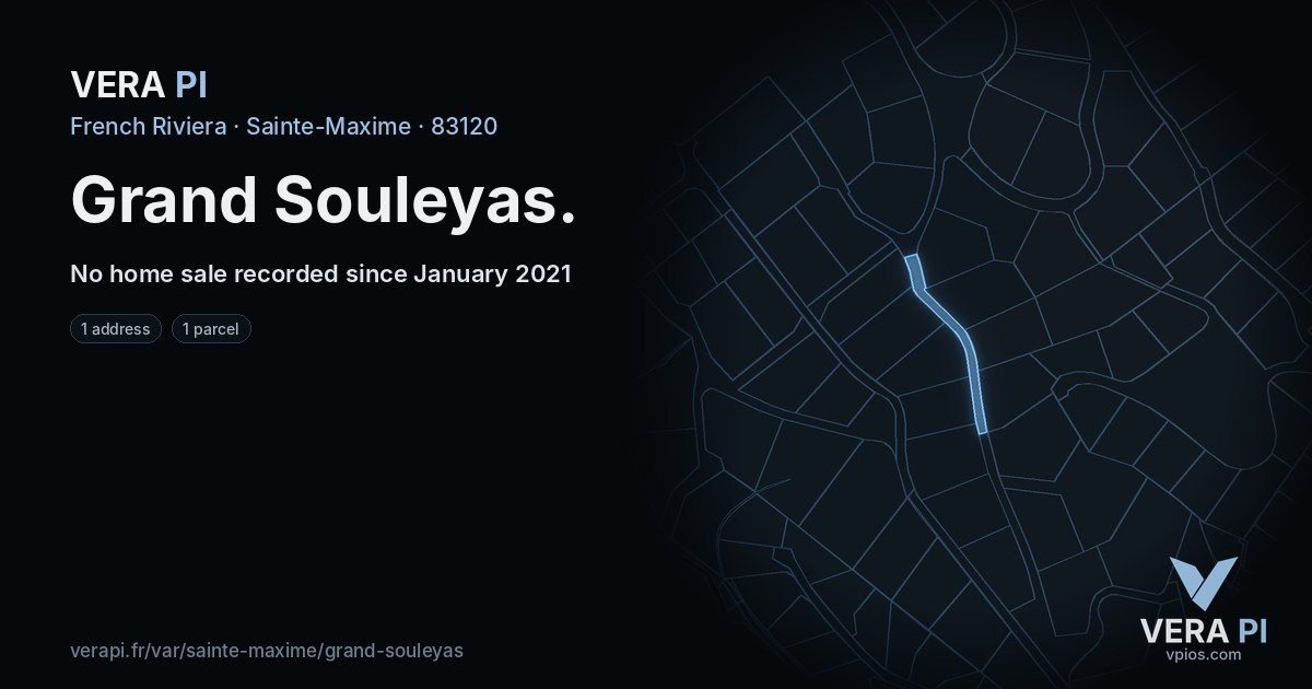 Grand Souleyas, Sainte-Maxime at night – every parcel coloured by the prices around it, the street's own parcels lit