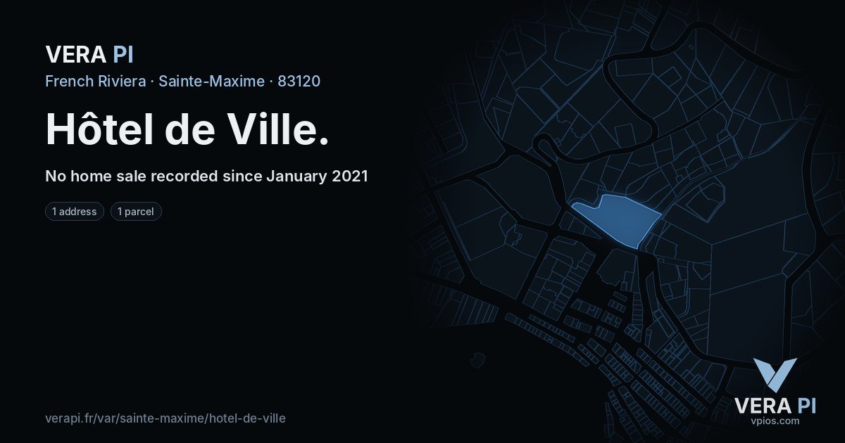 Hôtel de Ville, Sainte-Maxime at night – every parcel coloured by the prices around it, the street's own parcels lit