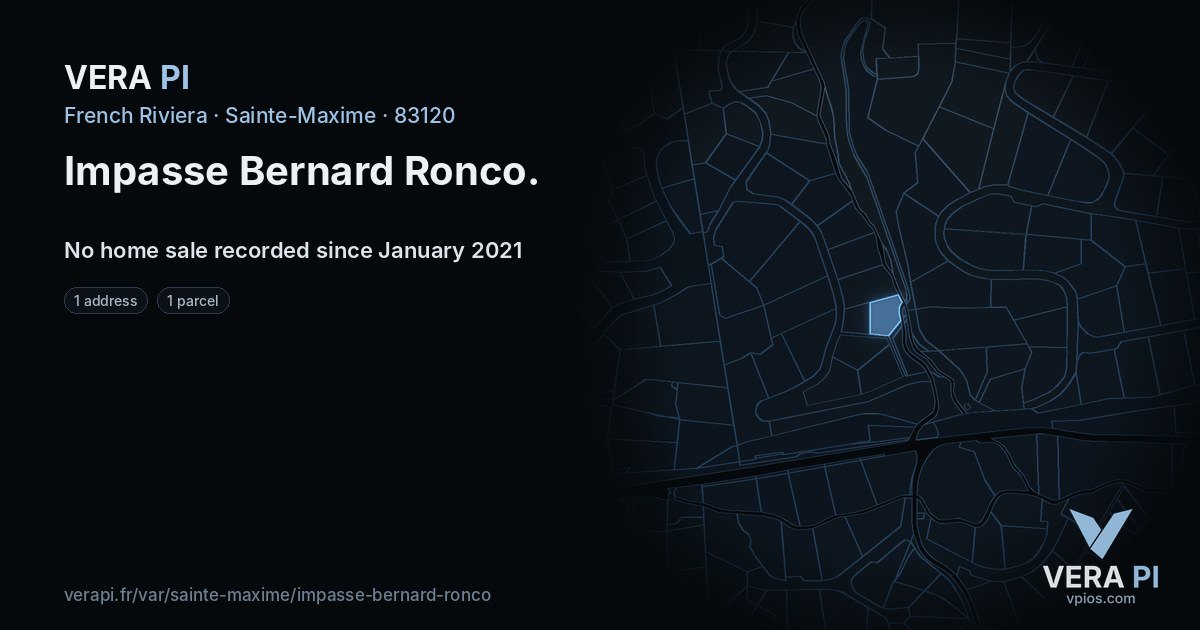 Impasse Bernard Ronco, Sainte-Maxime at night – every parcel coloured by the prices around it, the street's own parcels lit