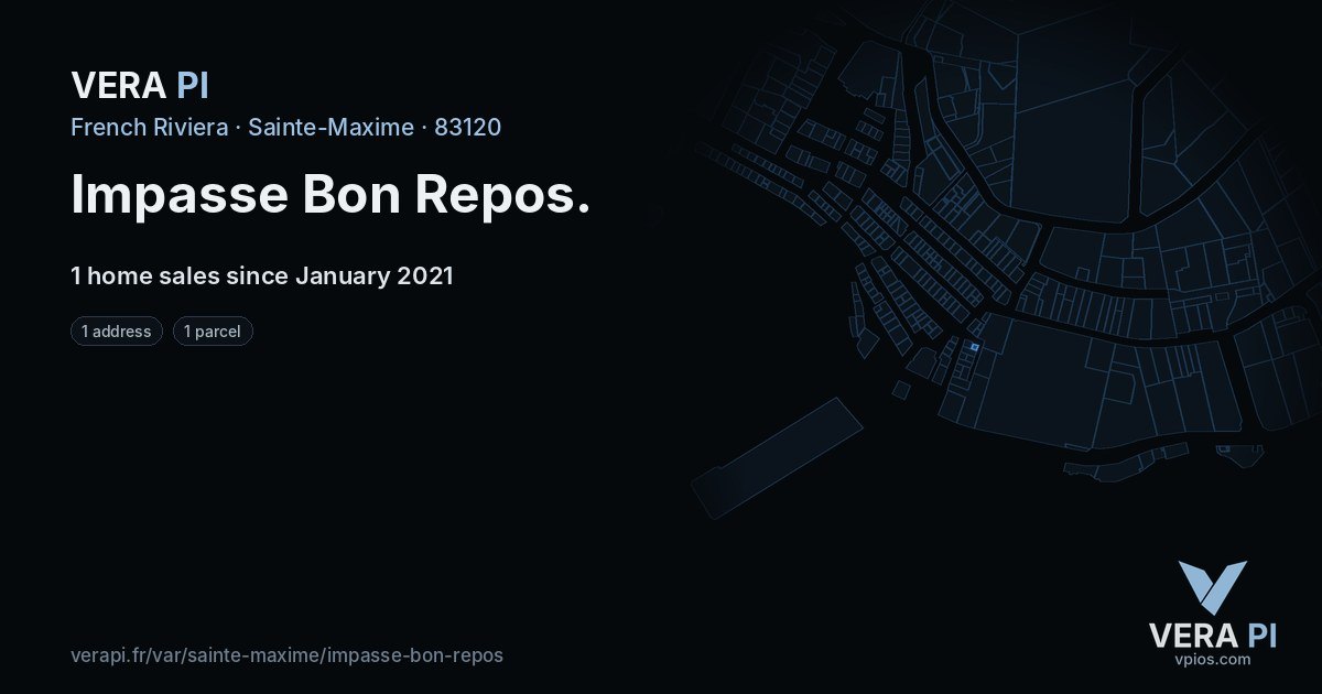 Impasse Bon Repos, Sainte-Maxime at night – every parcel coloured by the prices around it, the street's own parcels lit