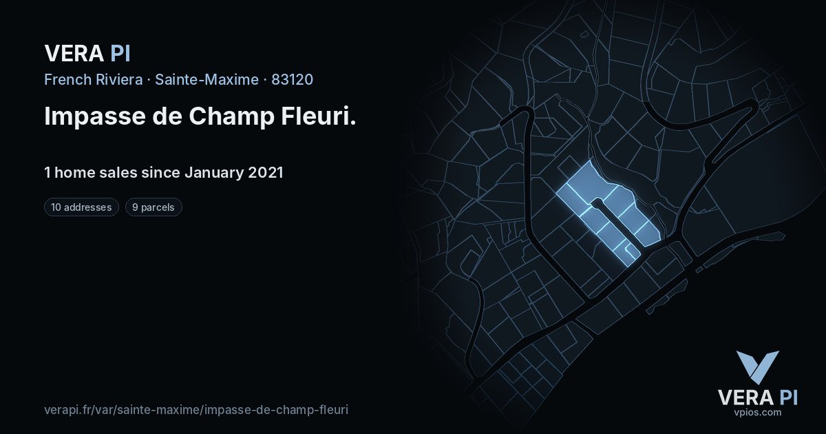 Impasse de Champ Fleuri, Sainte-Maxime at night – every parcel coloured by the prices around it, the street's own parcels lit