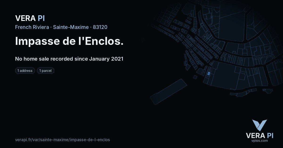 Impasse de l'Enclos, Sainte-Maxime at night – every parcel coloured by the prices around it, the street's own parcels lit