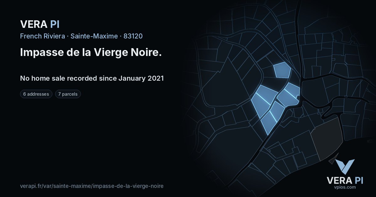 Impasse de la Vierge Noire, Sainte-Maxime at night – every parcel coloured by the prices around it, the street's own parcels lit