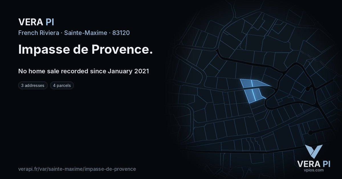 Impasse de Provence, Sainte-Maxime at night – every parcel coloured by the prices around it, the street's own parcels lit