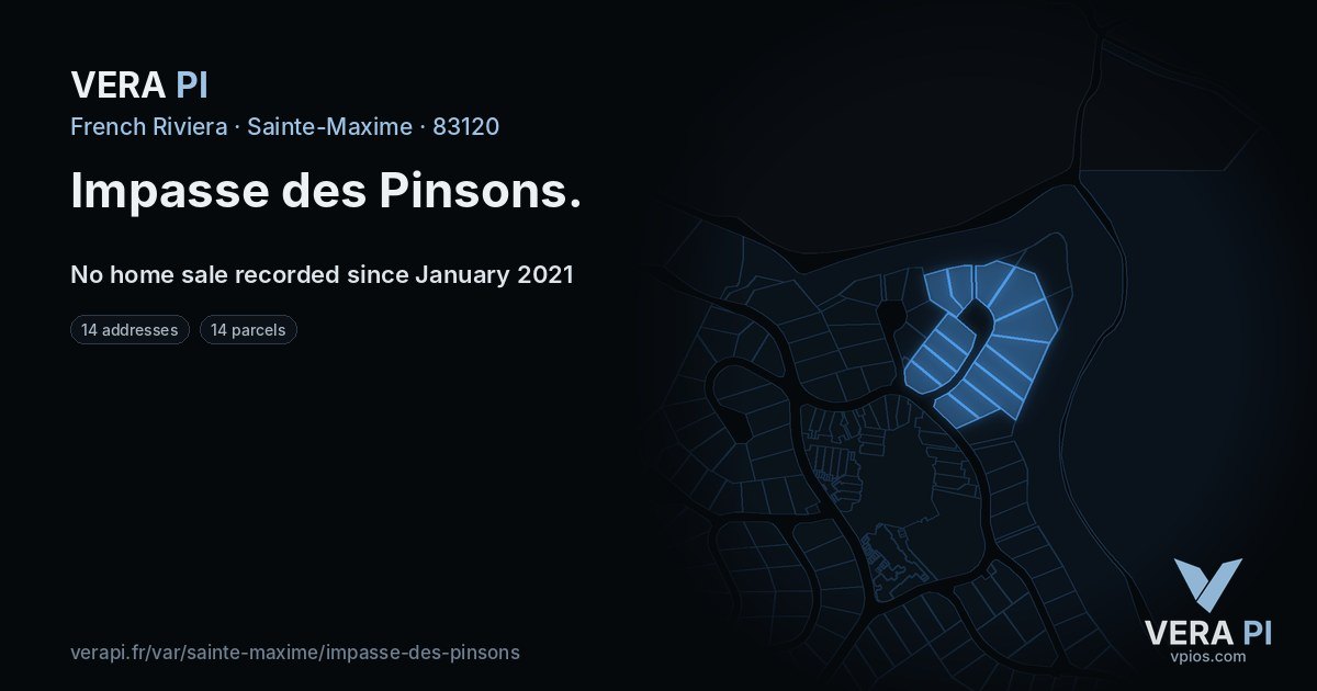 Impasse des Pinsons, Sainte-Maxime at night – every parcel coloured by the prices around it, the street's own parcels lit