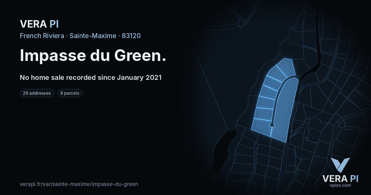 Impasse du Green, Sainte-Maxime at night – every parcel coloured by the prices around it, the street's own parcels lit