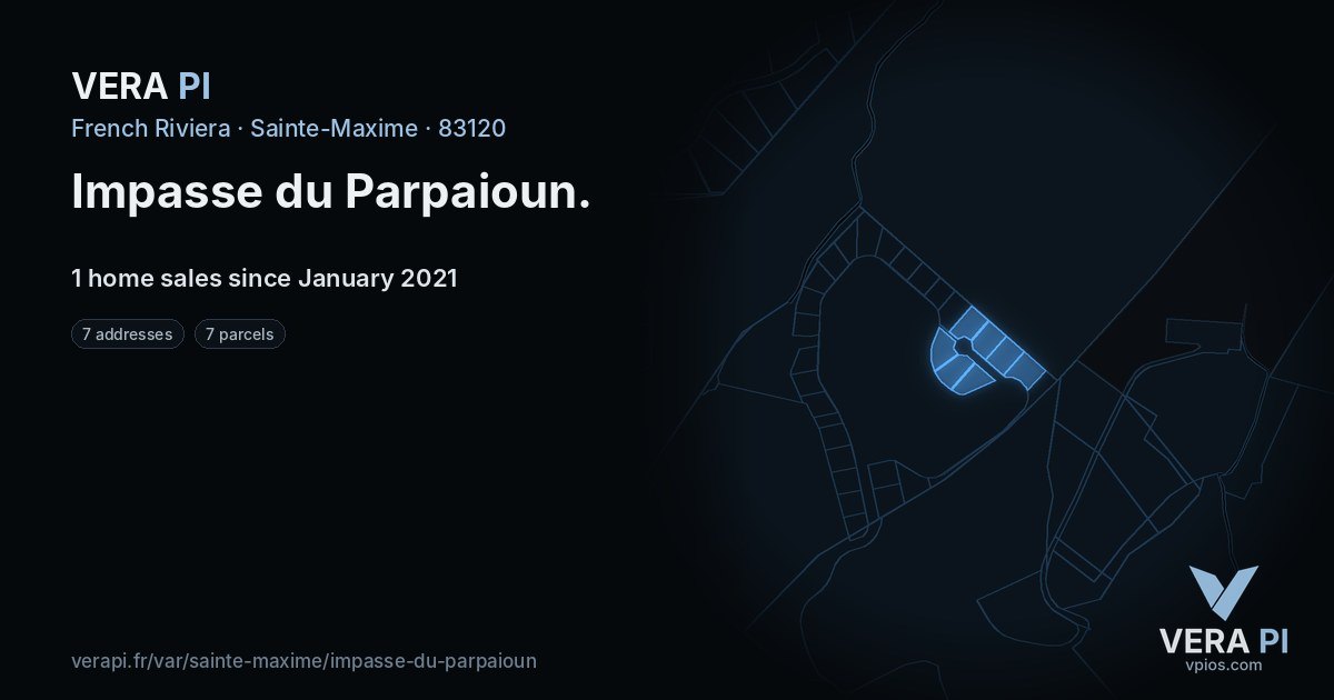 Impasse du Parpaioun, Sainte-Maxime at night – every parcel coloured by the prices around it, the street's own parcels lit
