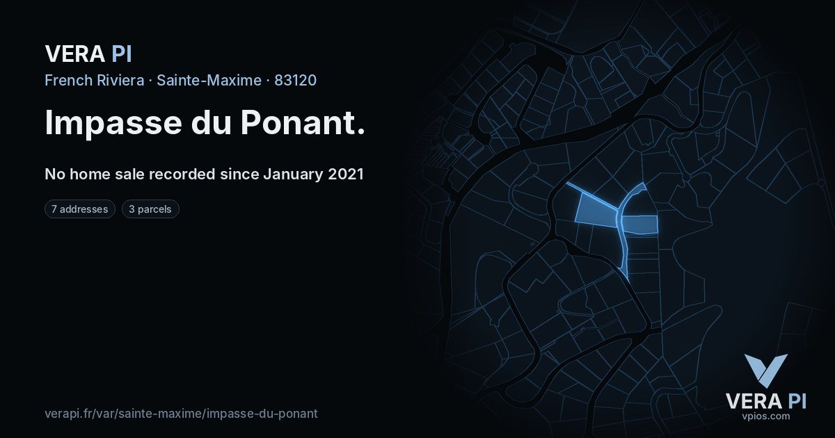 Impasse du Ponant, Sainte-Maxime at night – every parcel coloured by the prices around it, the street's own parcels lit