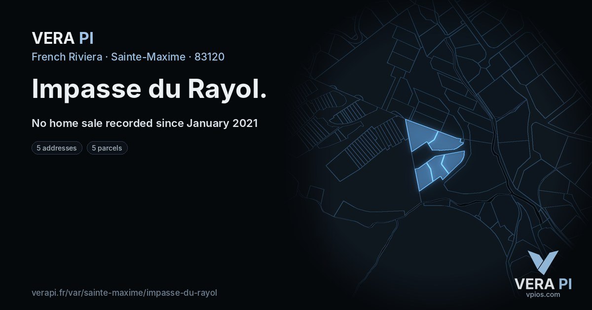 Impasse du Rayol, Sainte-Maxime at night – every parcel coloured by the prices around it, the street's own parcels lit