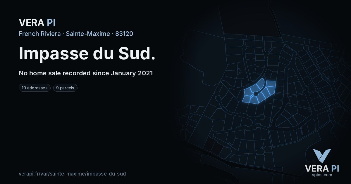 Impasse du Sud, Sainte-Maxime at night – every parcel coloured by the prices around it, the street's own parcels lit