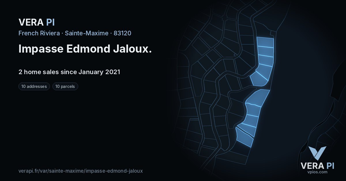 Impasse Edmond Jaloux, Sainte-Maxime at night – every parcel coloured by the prices around it, the street's own parcels lit