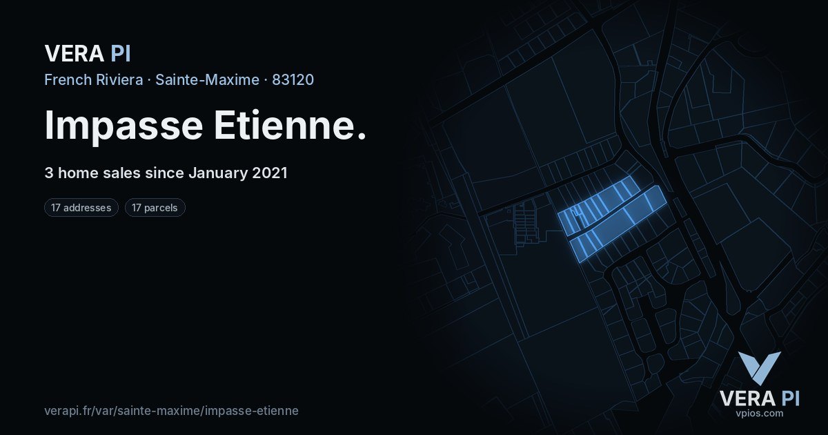 Impasse Etienne, Sainte-Maxime at night – every parcel coloured by the prices around it, the street's own parcels lit