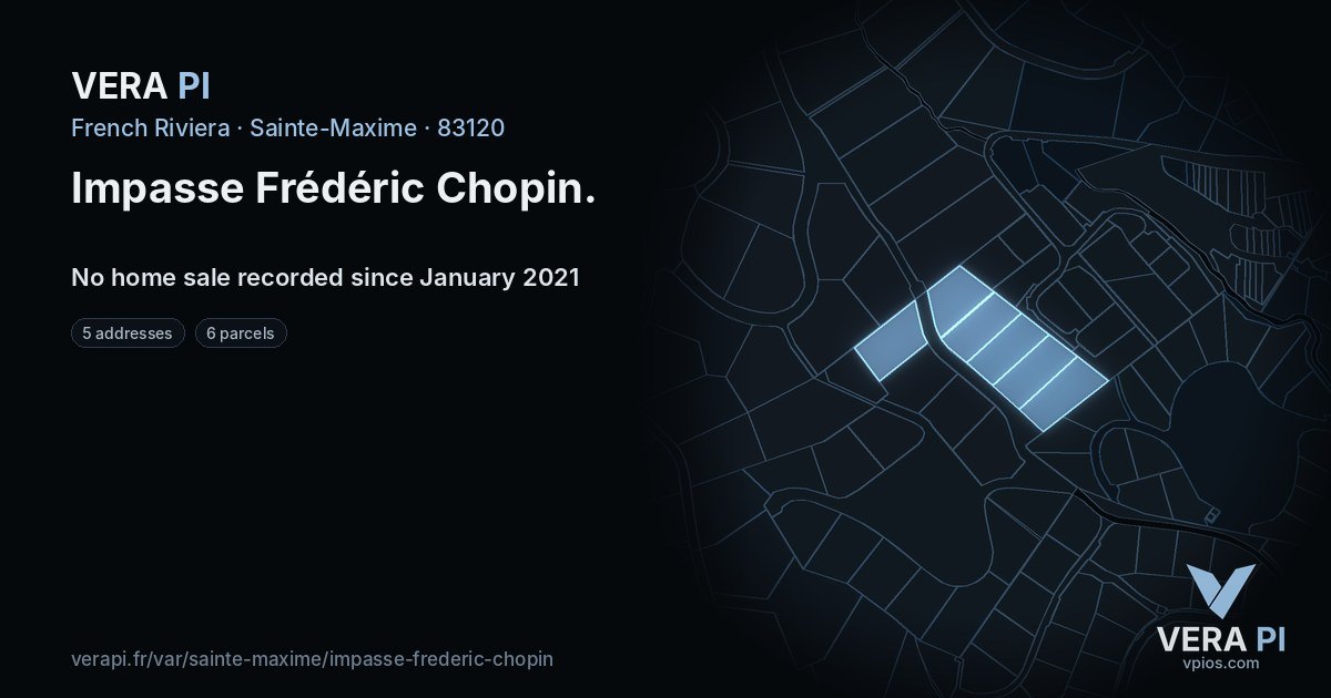 Impasse Frédéric Chopin, Sainte-Maxime at night – every parcel coloured by the prices around it, the street's own parcels lit