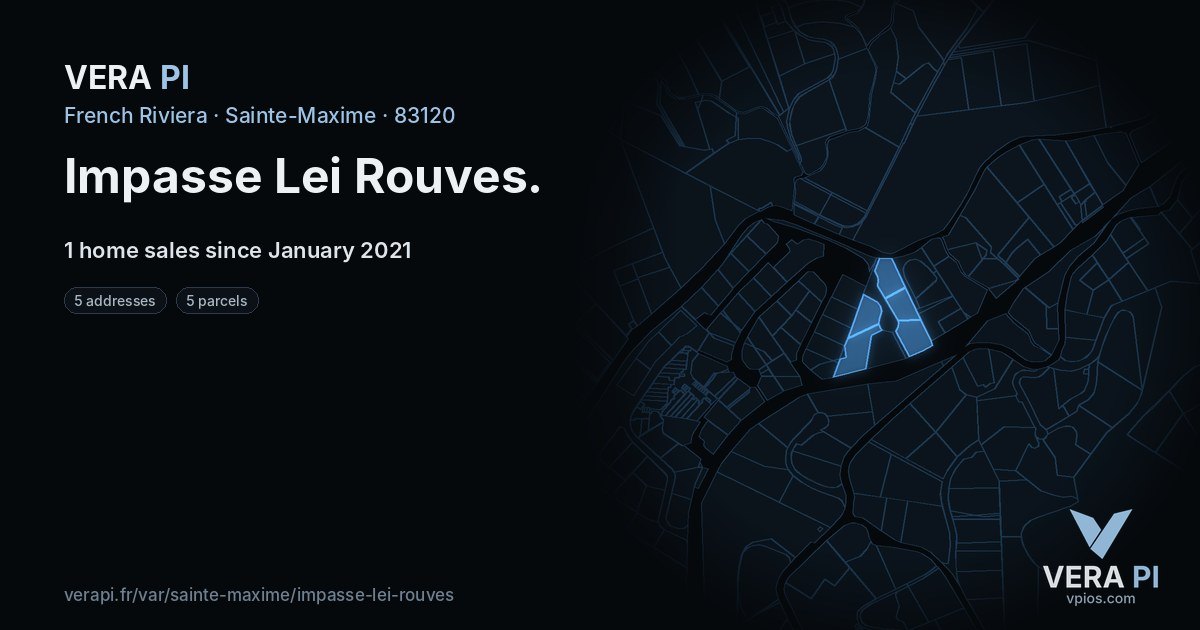 Impasse Lei Rouves, Sainte-Maxime at night – every parcel coloured by the prices around it, the street's own parcels lit