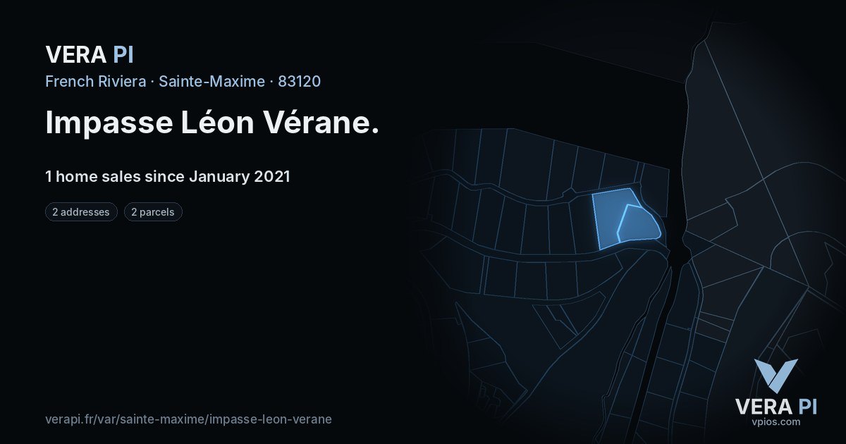 Impasse Léon Vérane, Sainte-Maxime at night – every parcel coloured by the prices around it, the street's own parcels lit