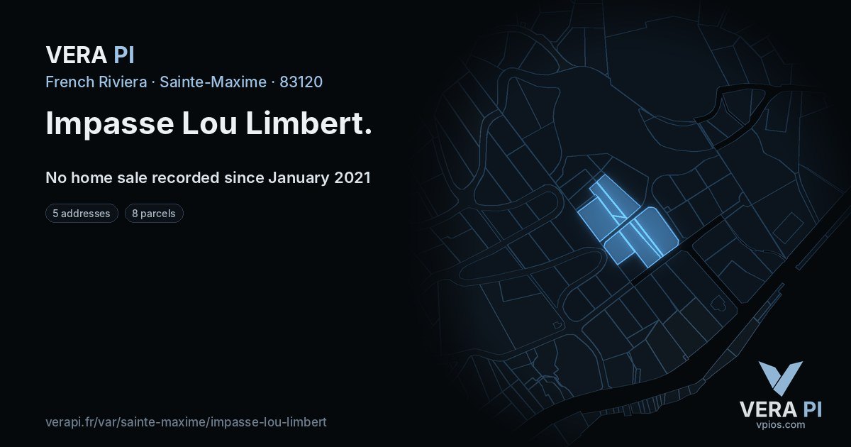 Impasse Lou Limbert, Sainte-Maxime at night – every parcel coloured by the prices around it, the street's own parcels lit