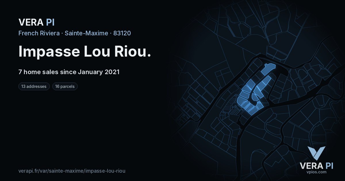 Impasse Lou Riou, Sainte-Maxime at night – every parcel coloured by the prices around it, the street's own parcels lit