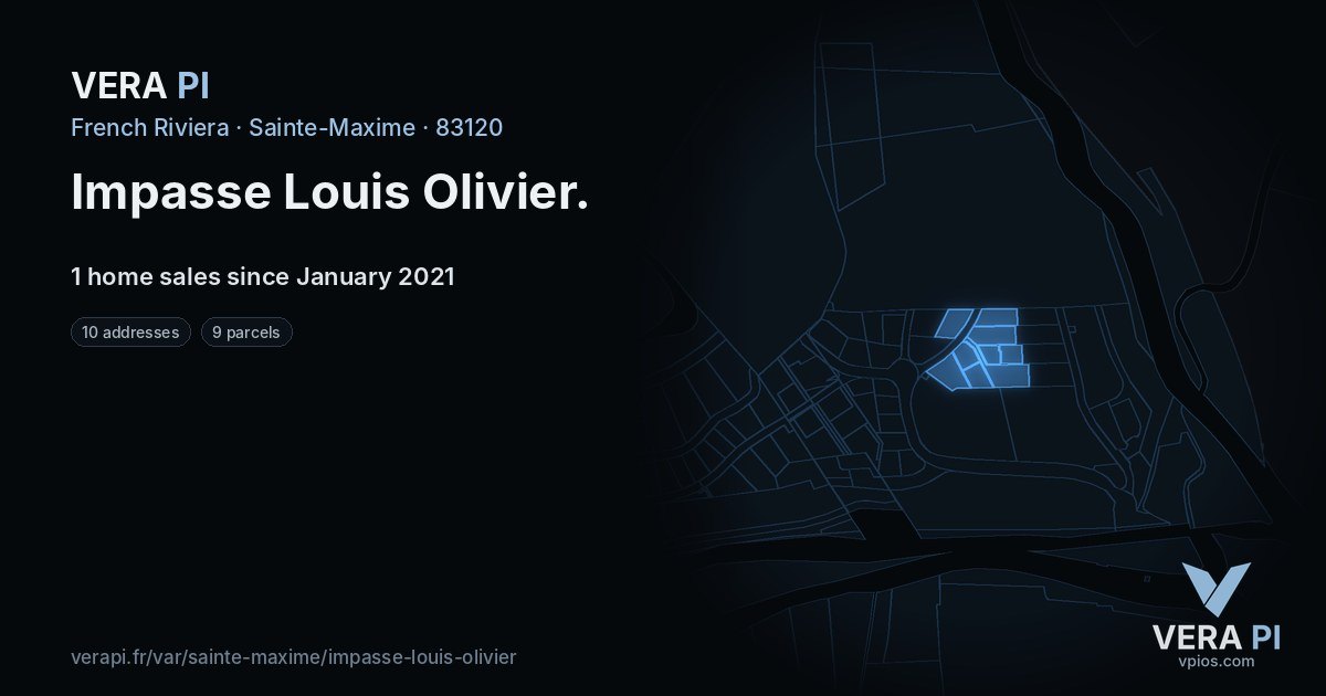 Impasse Louis Olivier, Sainte-Maxime at night – every parcel coloured by the prices around it, the street's own parcels lit