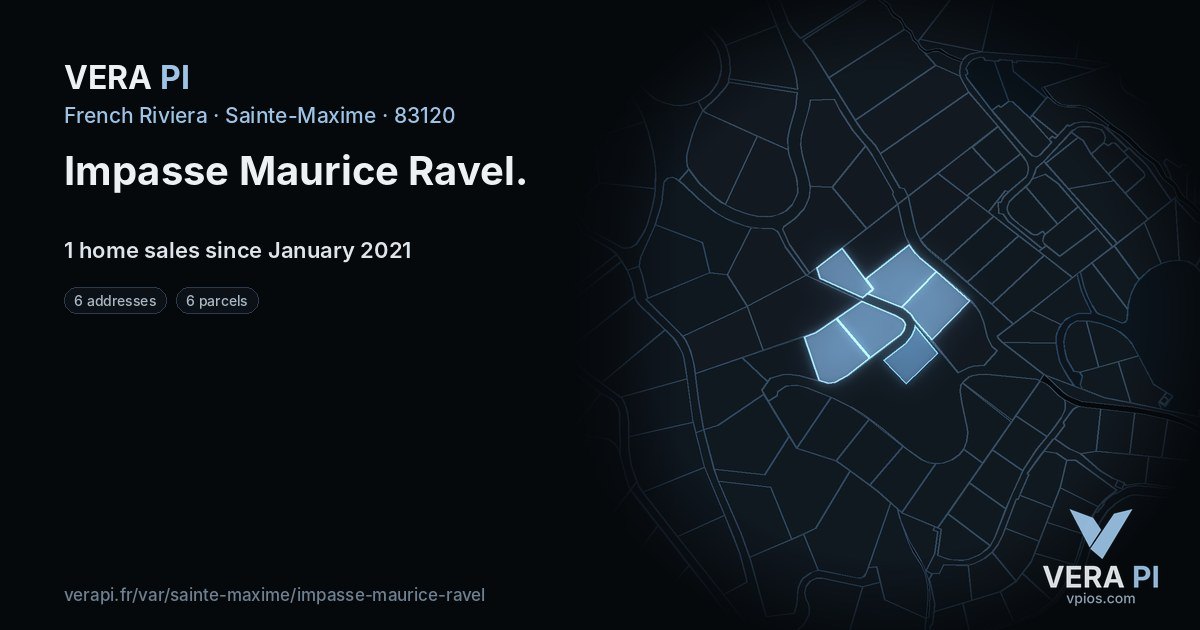 Impasse Maurice Ravel, Sainte-Maxime at night – every parcel coloured by the prices around it, the street's own parcels lit