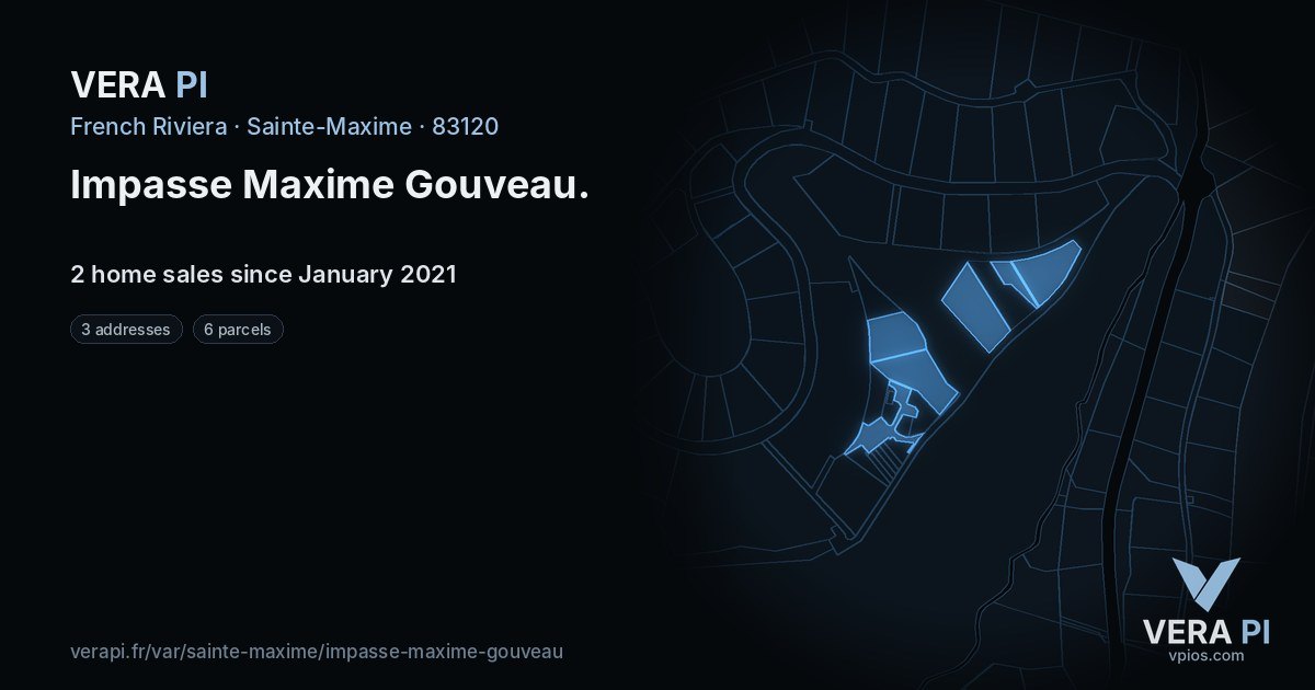 Impasse Maxime Gouveau, Sainte-Maxime at night – every parcel coloured by the prices around it, the street's own parcels lit