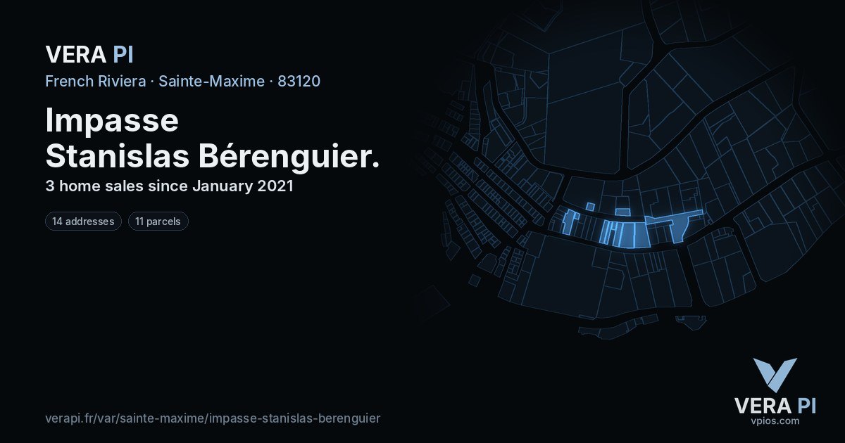 Impasse Stanislas Bérenguier, Sainte-Maxime at night – every parcel coloured by the prices around it, the street's own parcels lit