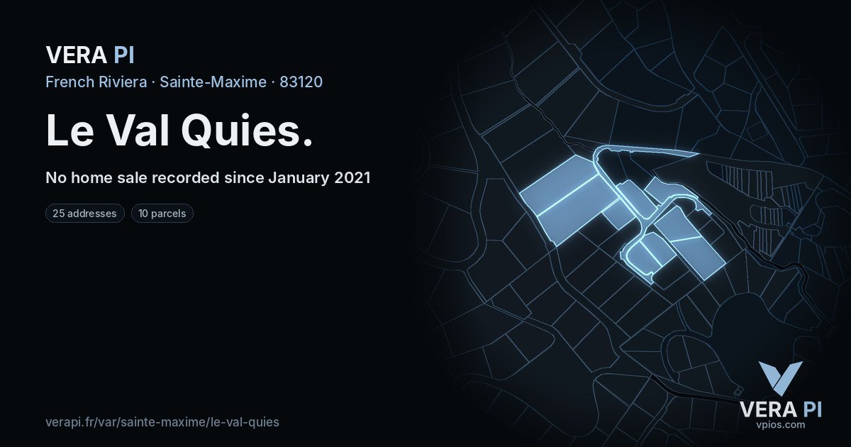 Le Val Quies, Sainte-Maxime at night – every parcel coloured by the prices around it, the street's own parcels lit