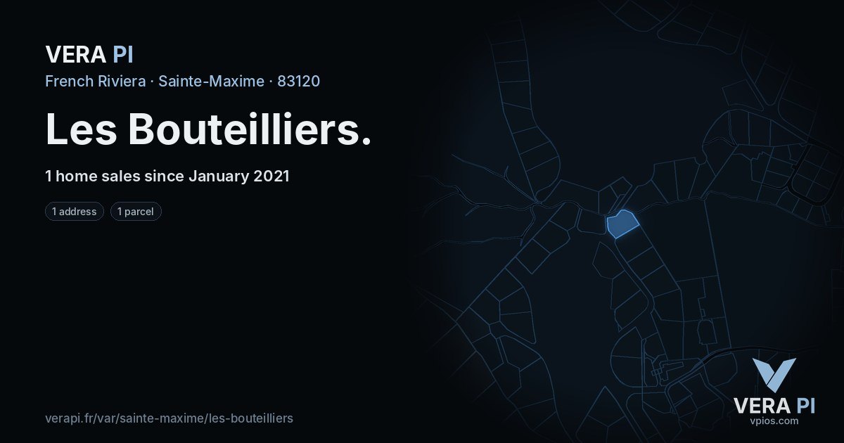 Les Bouteilliers, Sainte-Maxime at night – every parcel coloured by the prices around it, the street's own parcels lit