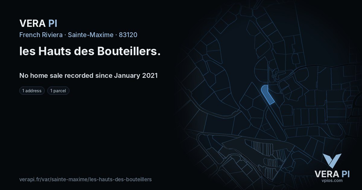 les Hauts des Bouteillers, Sainte-Maxime at night – every parcel coloured by the prices around it, the street's own parcels lit