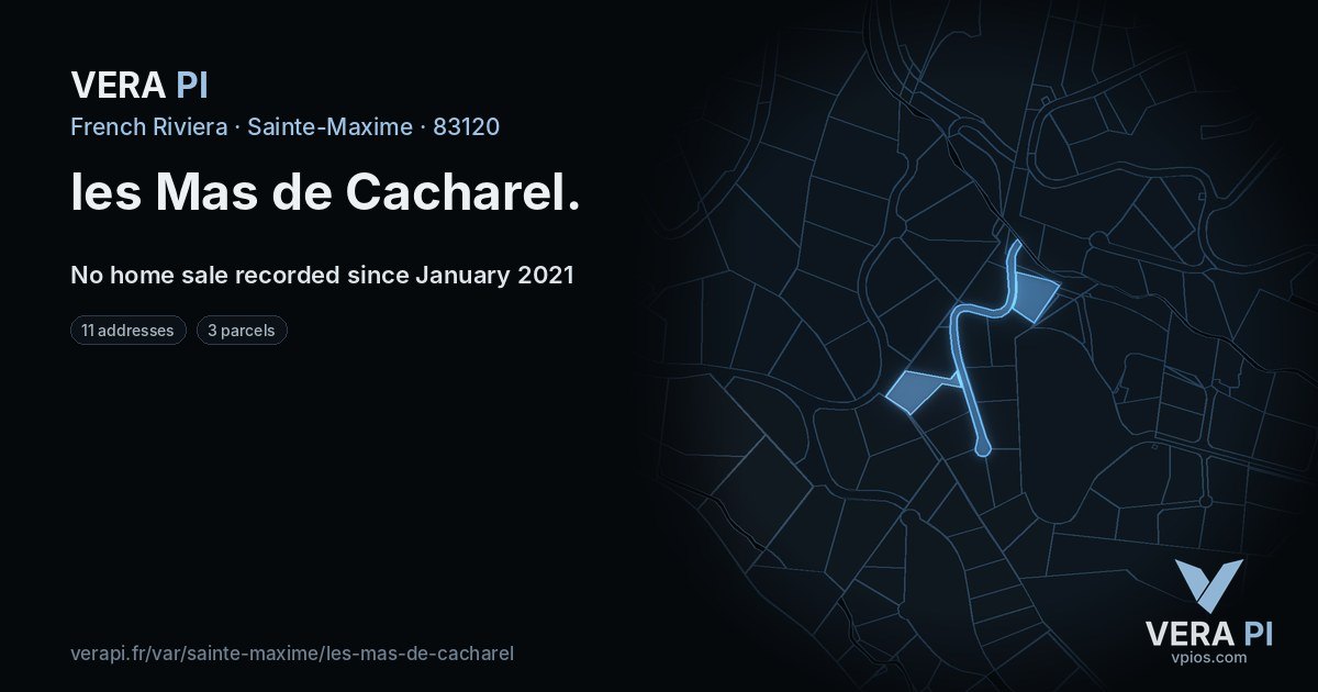 les Mas de Cacharel, Sainte-Maxime at night – every parcel coloured by the prices around it, the street's own parcels lit
