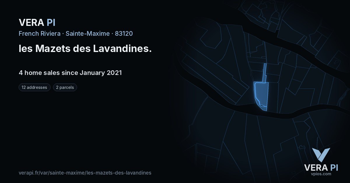 les Mazets des Lavandines, Sainte-Maxime at night – every parcel coloured by the prices around it, the street's own parcels lit