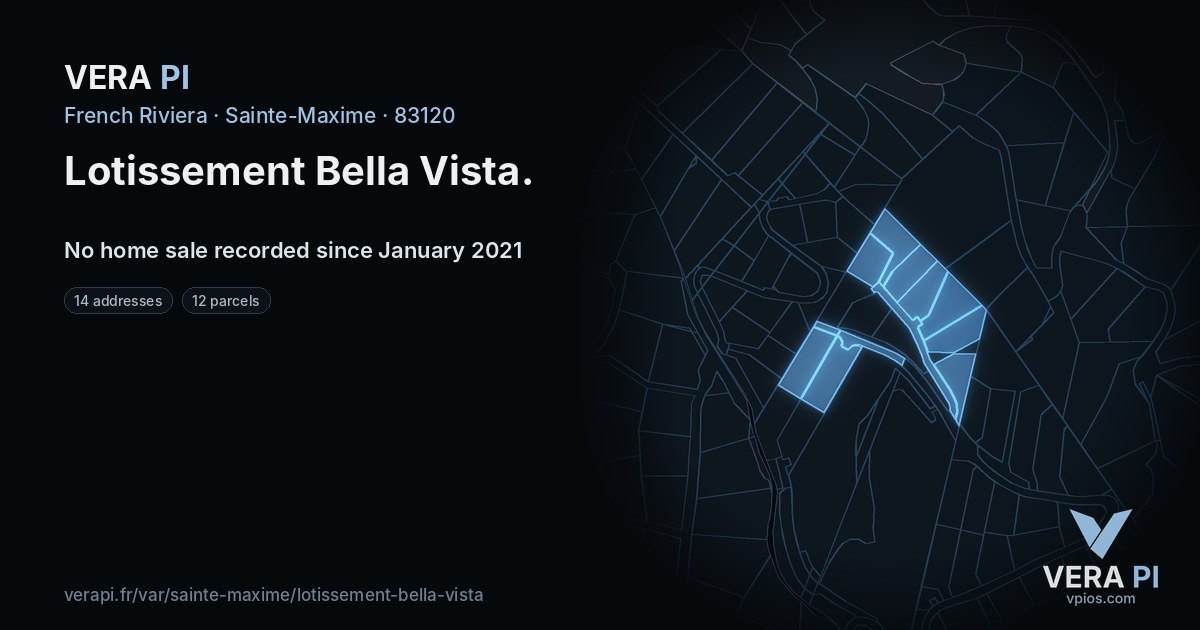 Lotissement Bella Vista, Sainte-Maxime at night – every parcel coloured by the prices around it, the street's own parcels lit