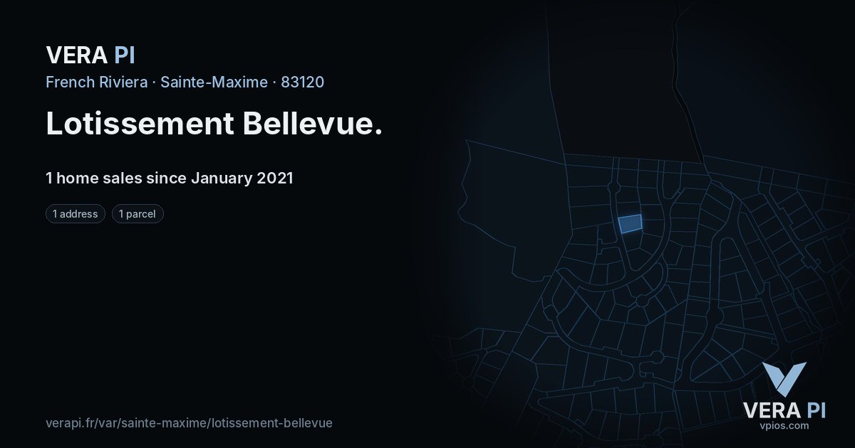 Lotissement Bellevue, Sainte-Maxime at night – every parcel coloured by the prices around it, the street's own parcels lit