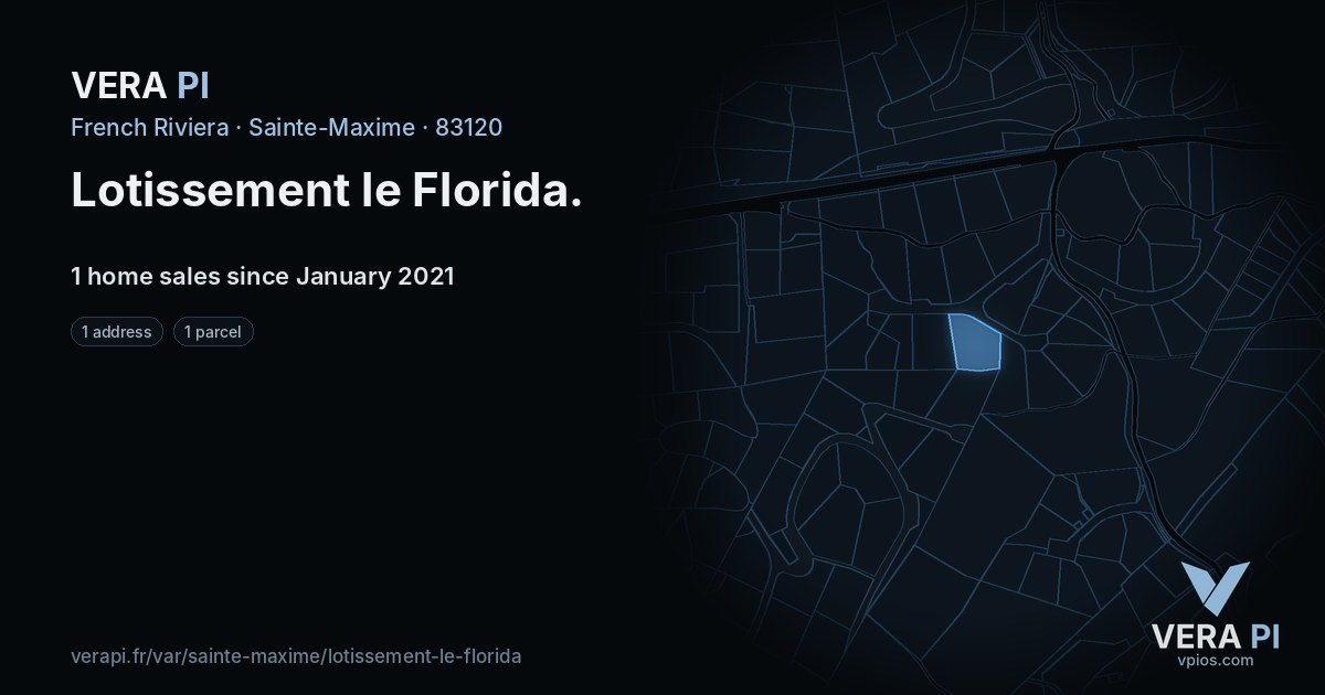 Lotissement le Florida, Sainte-Maxime at night – every parcel coloured by the prices around it, the street's own parcels lit