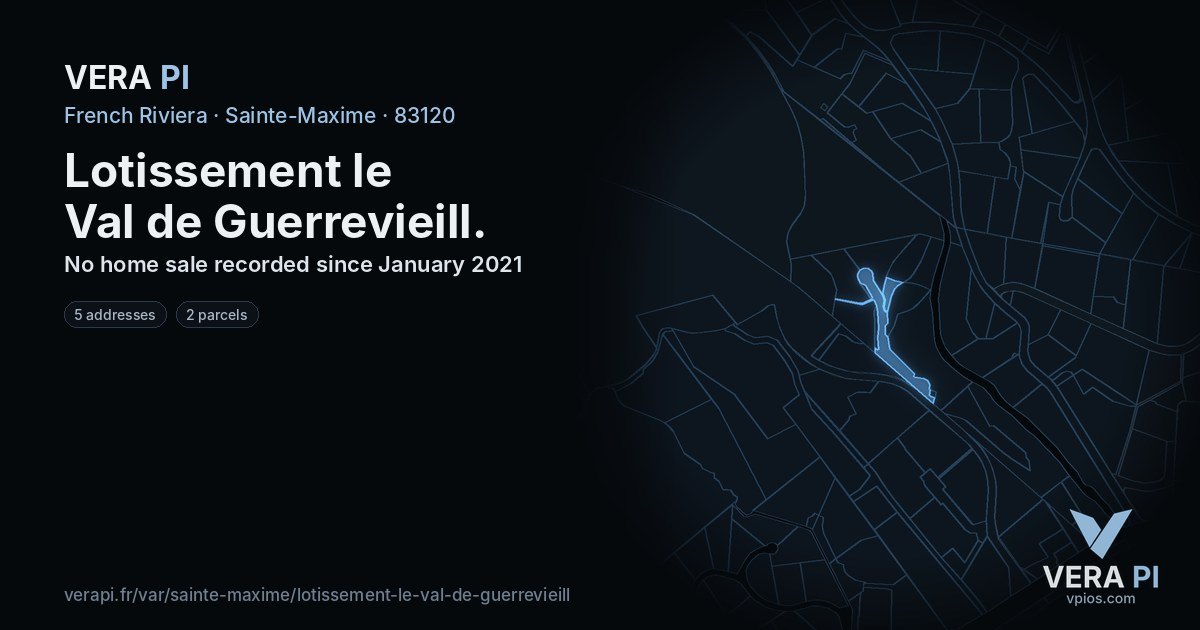 Lotissement le Val de Guerrevieill, Sainte-Maxime at night – every parcel coloured by the prices around it, the street's own parcels lit