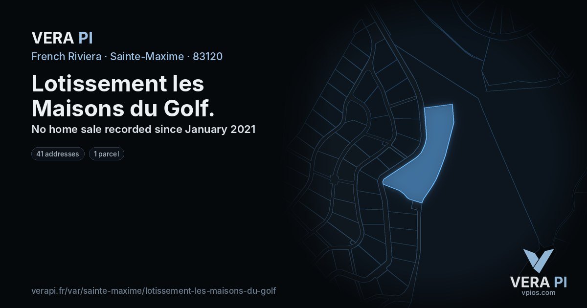 Lotissement les Maisons du Golf, Sainte-Maxime at night – every parcel coloured by the prices around it, the street's own parcels lit