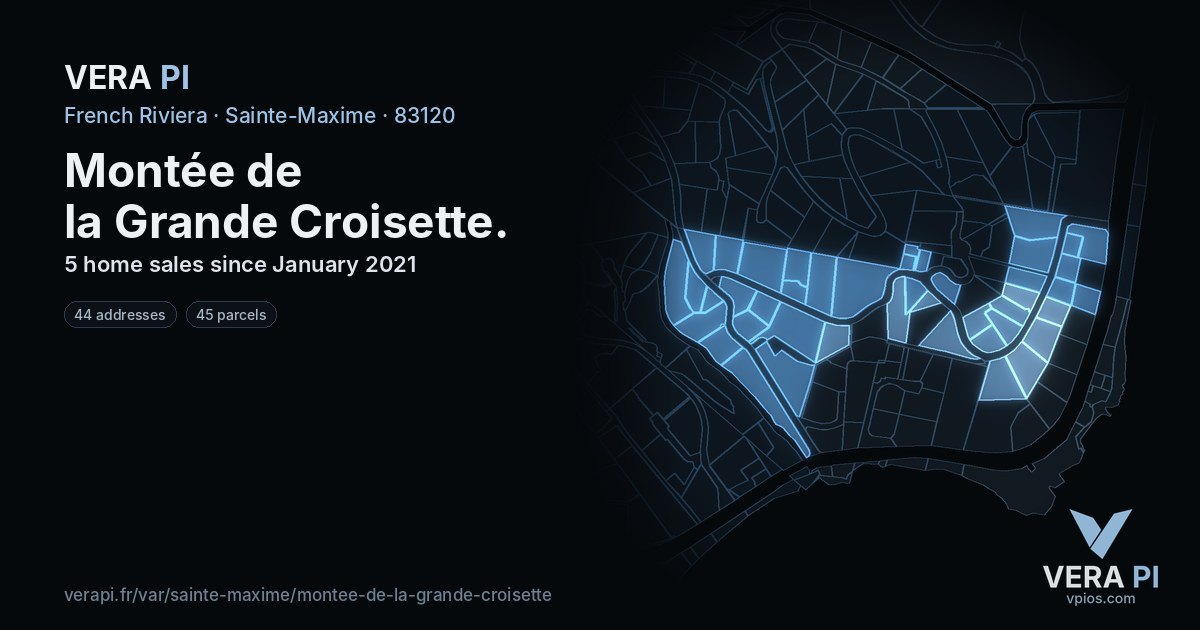 Montée de la Grande Croisette, Sainte-Maxime at night – every parcel coloured by the prices around it, the street's own parcels lit