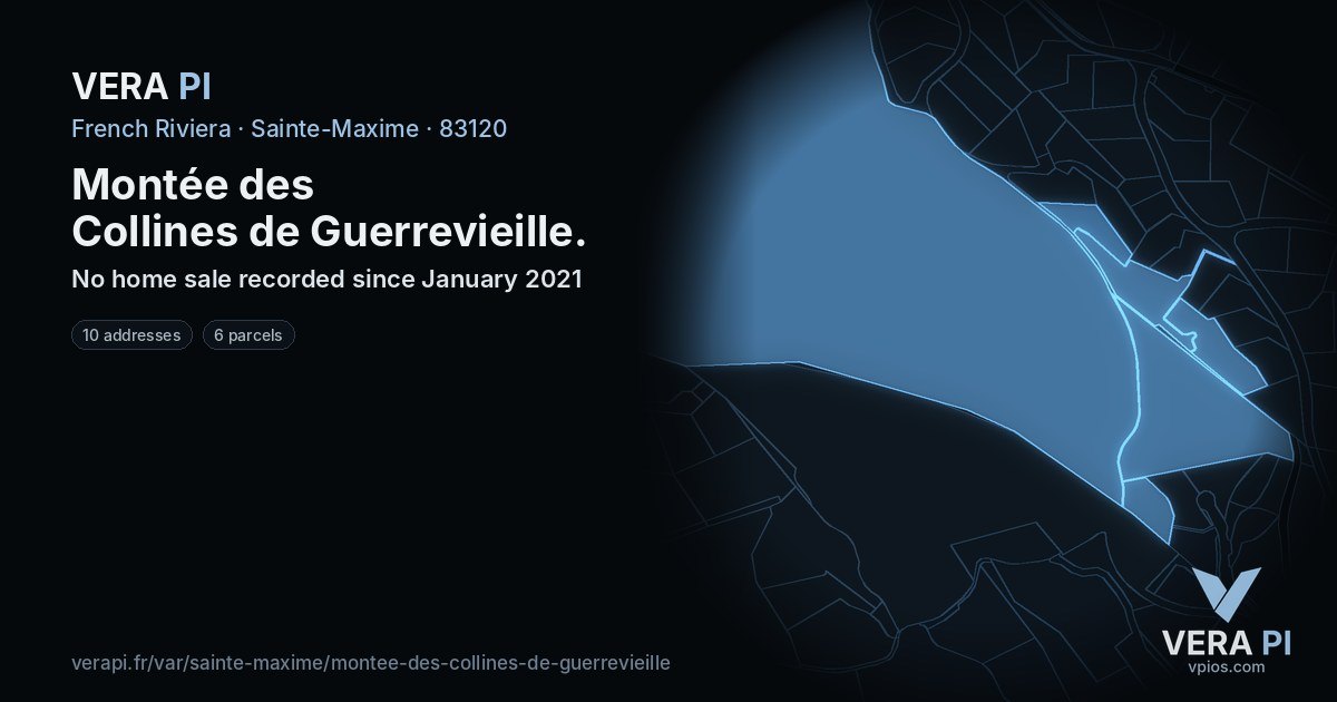 Montée des Collines de Guerrevieille, Sainte-Maxime at night – every parcel coloured by the prices around it, the street's own parcels lit