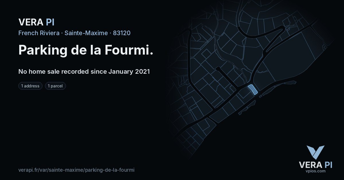Parking de la Fourmi, Sainte-Maxime at night – every parcel coloured by the prices around it, the street's own parcels lit