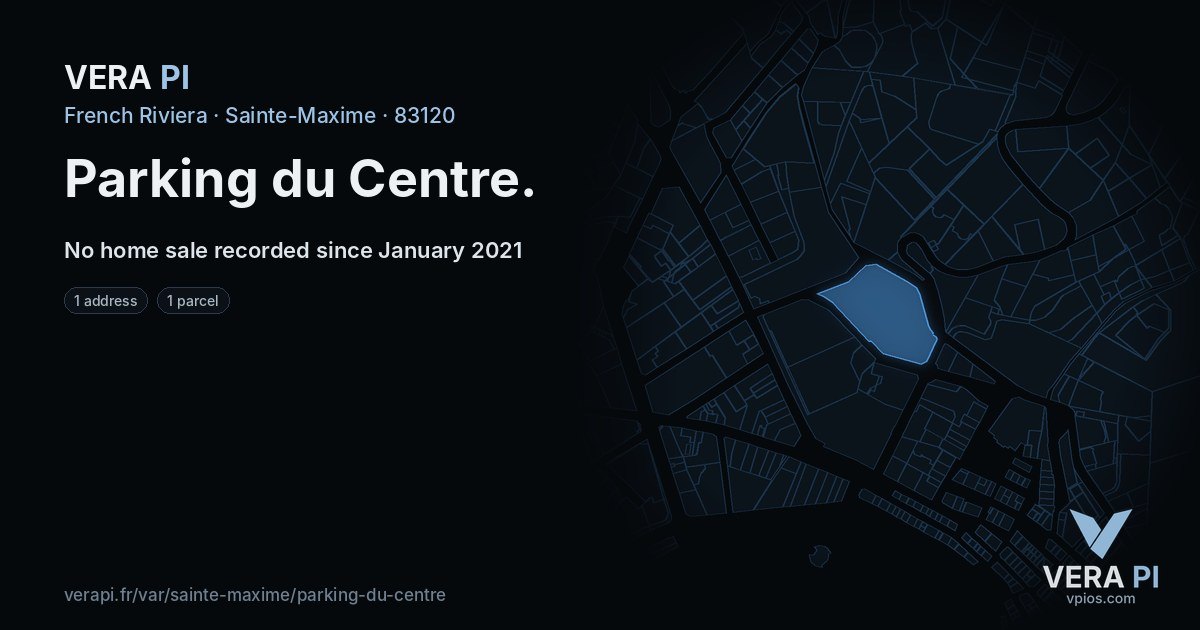 Parking du Centre, Sainte-Maxime at night – every parcel coloured by the prices around it, the street's own parcels lit