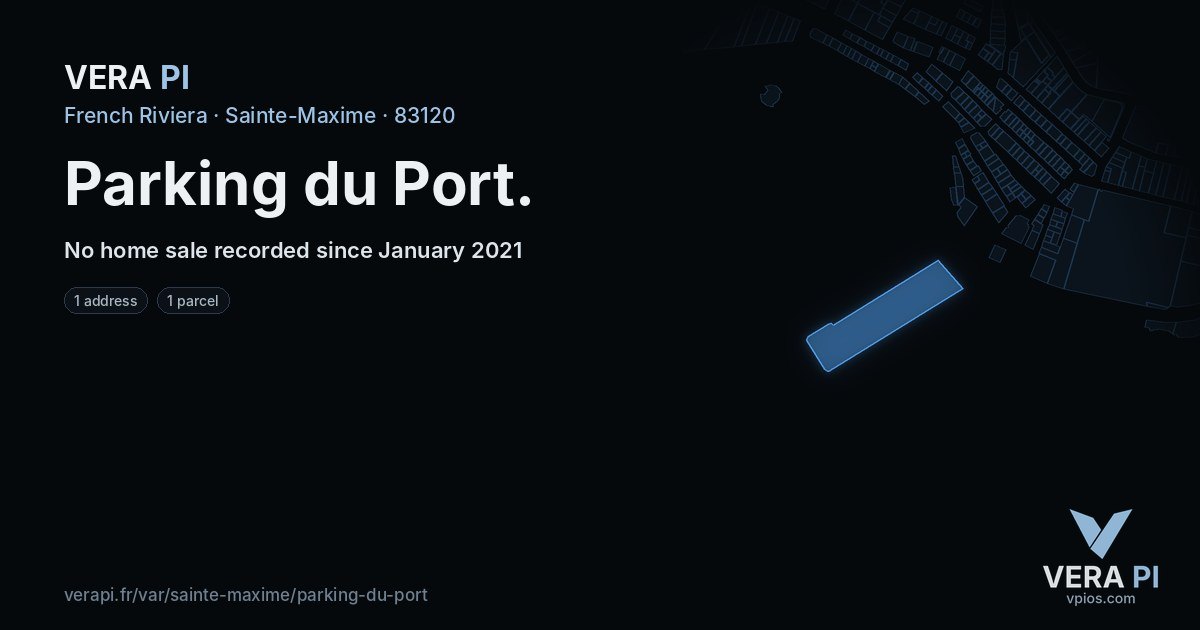 Parking du Port, Sainte-Maxime at night – every parcel coloured by the prices around it, the street's own parcels lit