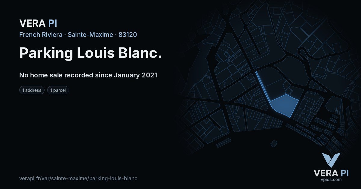Parking Louis Blanc, Sainte-Maxime at night – every parcel coloured by the prices around it, the street's own parcels lit