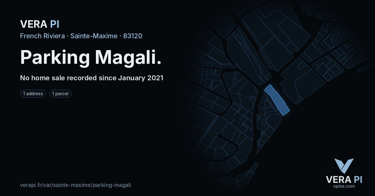 Parking Magali, Sainte-Maxime at night – every parcel coloured by the prices around it, the street's own parcels lit