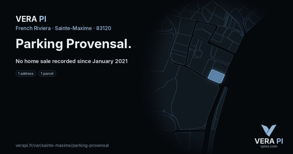Parking Provensal, Sainte-Maxime at night – every parcel coloured by the prices around it, the street's own parcels lit